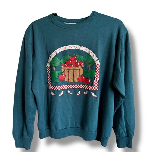 Vintage 90s Apple Basket Slices Sweatshirt Women’s Medium - Picture 2 of 6